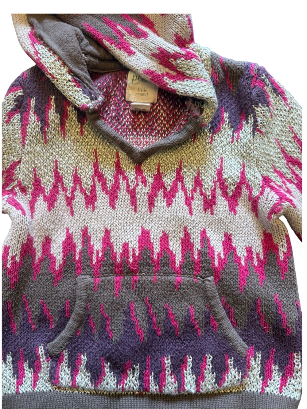 Kids Hooded Knit Sweater in Gray, Purple & Pink - Peek, 18-24M - Picture 3 of 5